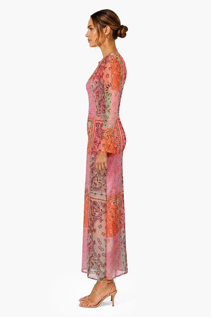 Set of 6 Prism Paisley Bandana Print Bodycone Mesh Dress (S,M,L)
