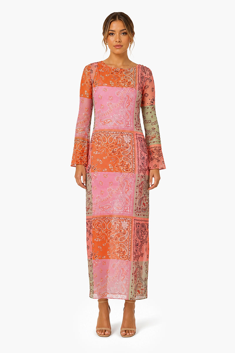 Set of 6 Prism Paisley Bandana Print Bodycone Mesh Dress (S,M,L)