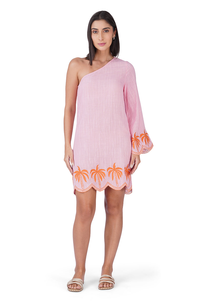 Set of 6 Preppy Palm Embroidered Cabana One Shoulder Dress (S,M,L)