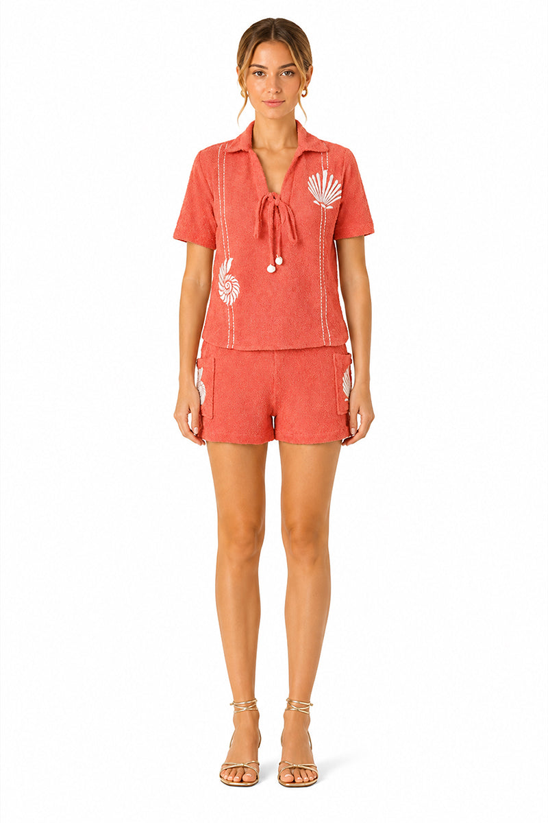 Set of 6 Coral Midsummer Terry Embrodiered Shorts (S,M,L)
