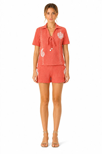 Set of 6 Coral Midsummer Terry Embrodiered Shorts (S,M,L)