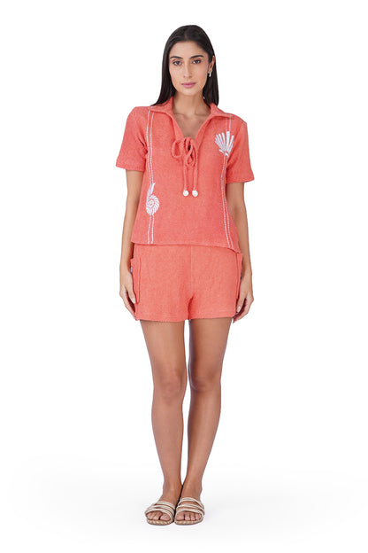 Set of 6 Coral Midsummer Terry Embroidered Top (S,M,L)
