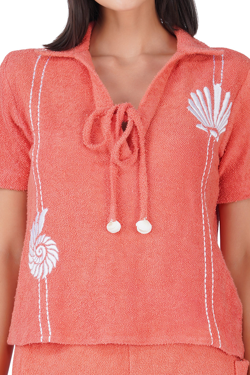 Set of 6 Coral Midsummer Terry Embroidered Top (S,M,L)