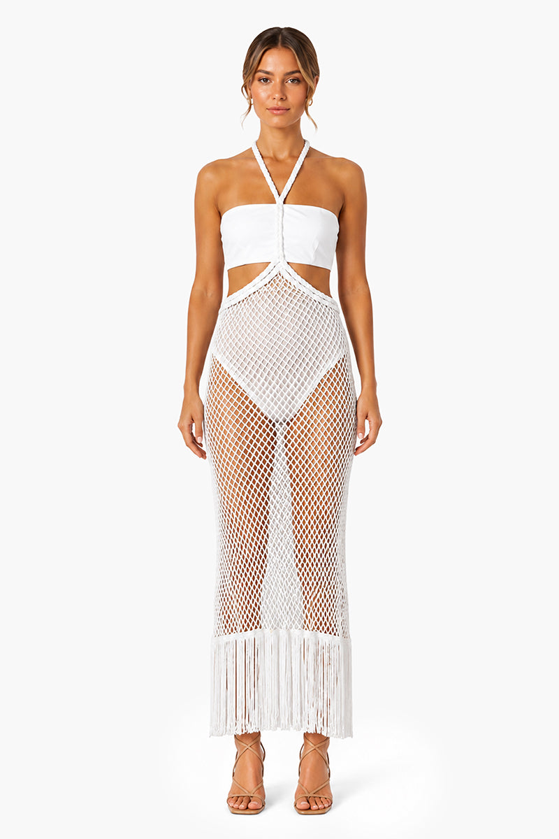 Set of 6 Ivory Coastal Weave Halter Dress (S,M,L)