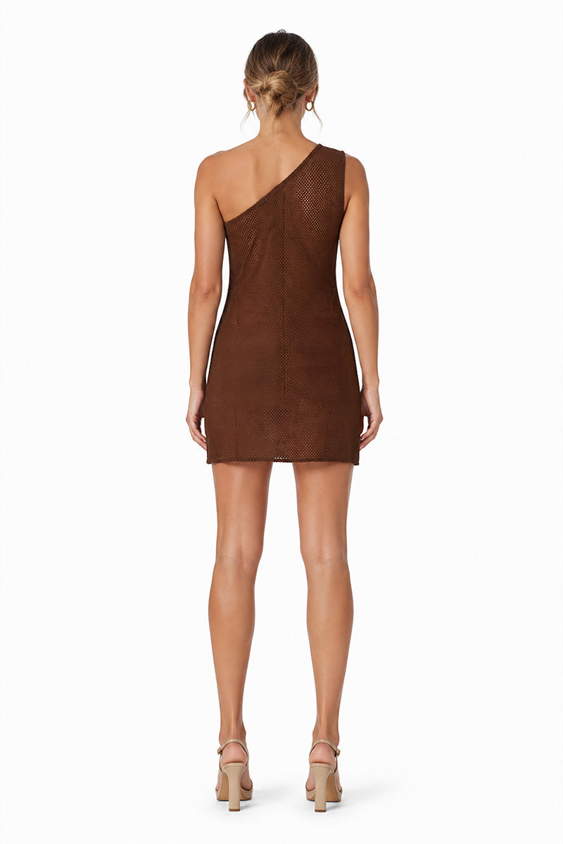 Set of 6 Mocha Floral Bloom One-Shoulder Short Dress (S,M,L)