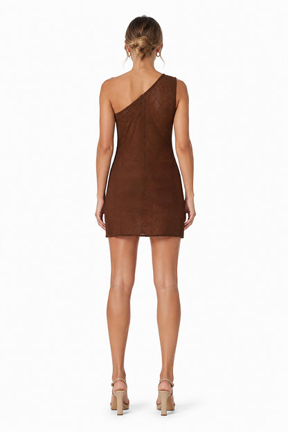 Set of 6 Mocha Floral Bloom One-Shoulder Short Dress (S,M,L)