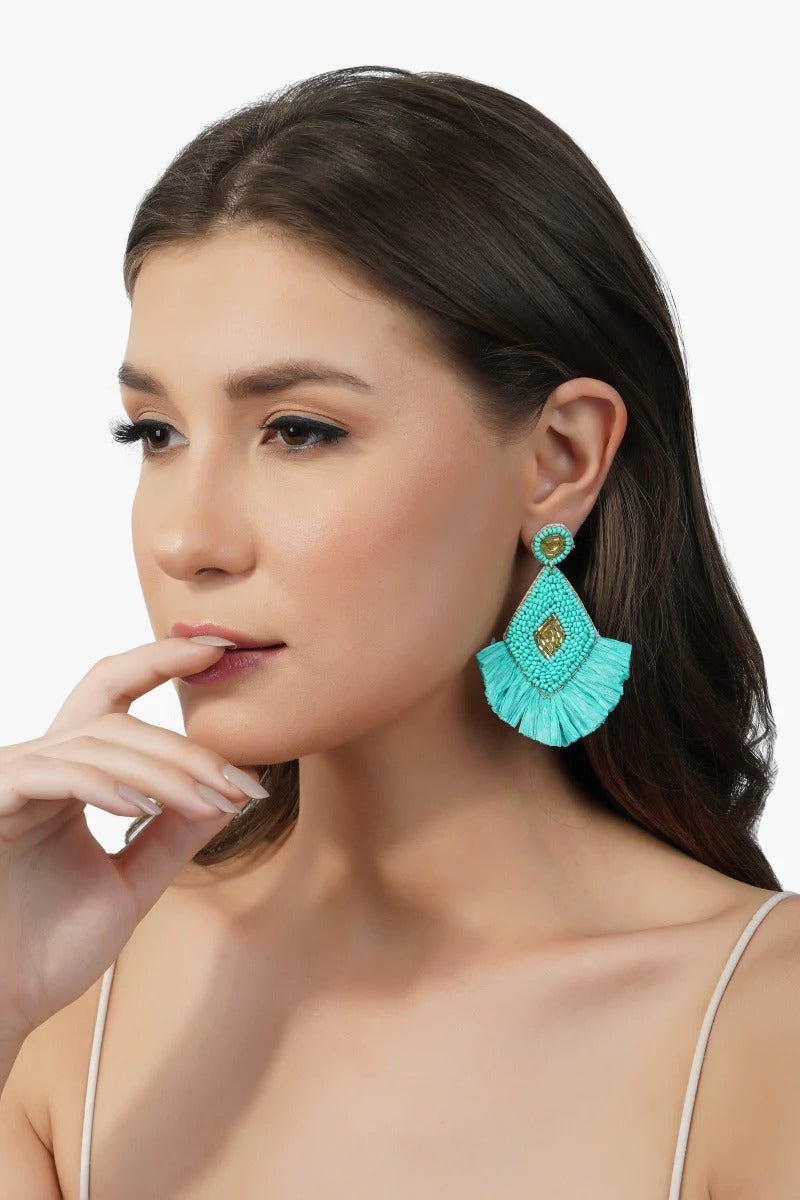 Aqua Green Raffia Earrings