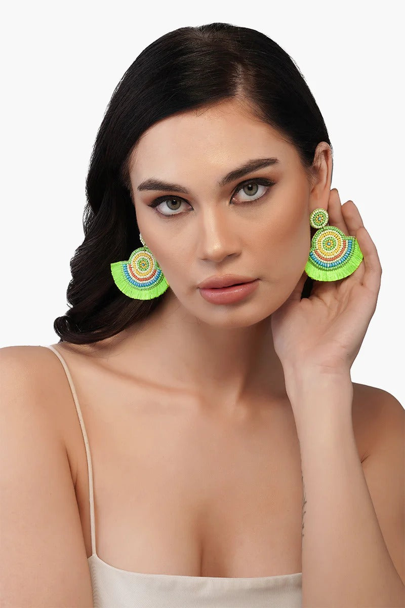 Neon Green Embellished Earrings