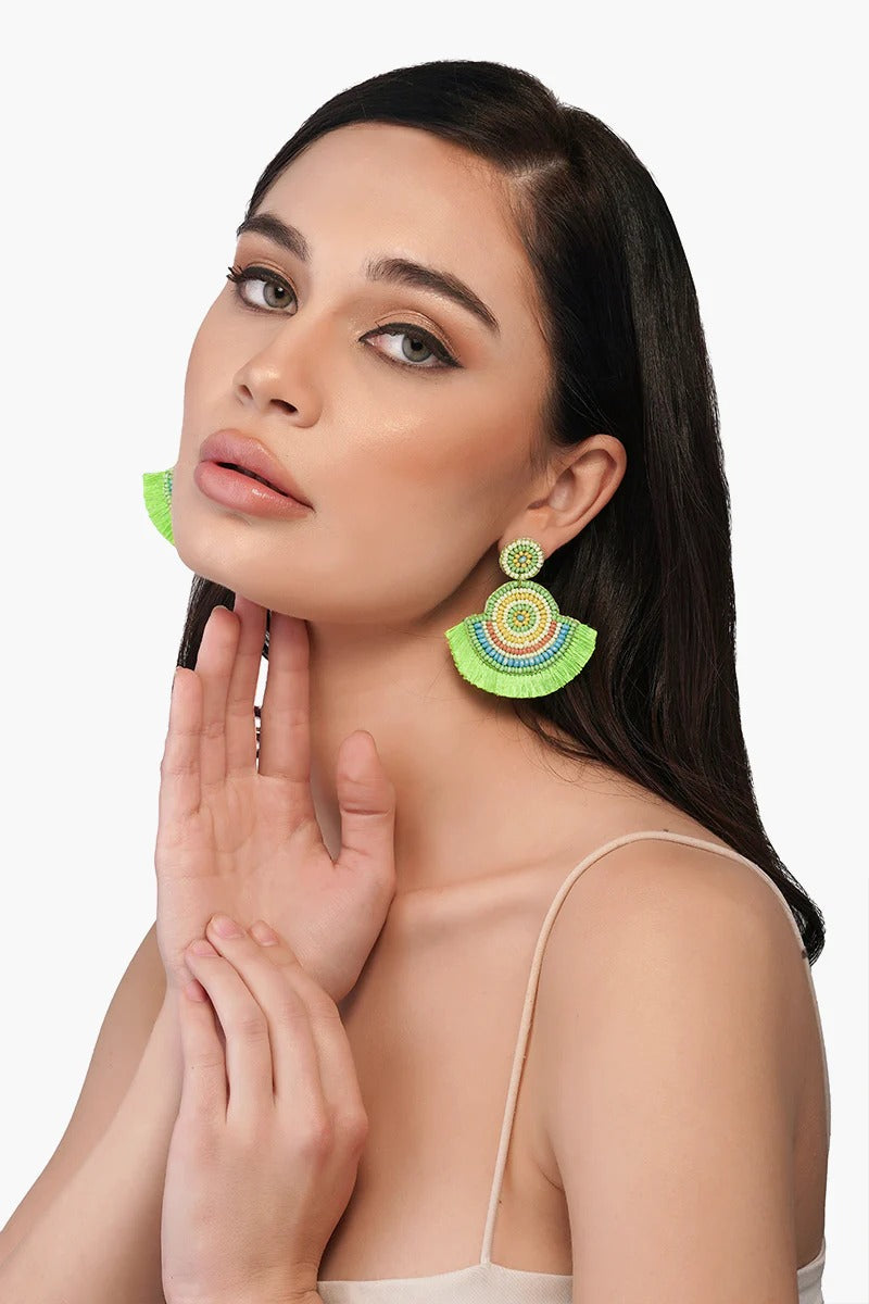 Neon Green Embellished Earrings