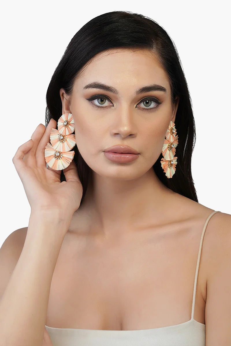 Blush Two Tone Raffia Earrings