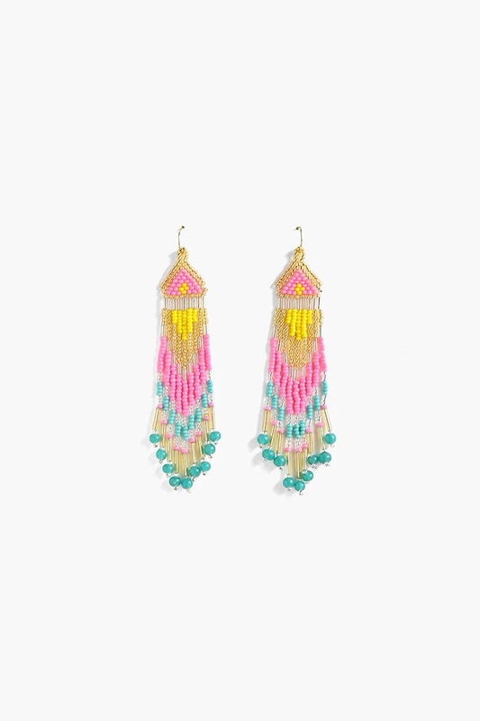 Desert Rose Hand Beaded Tassel Earrings