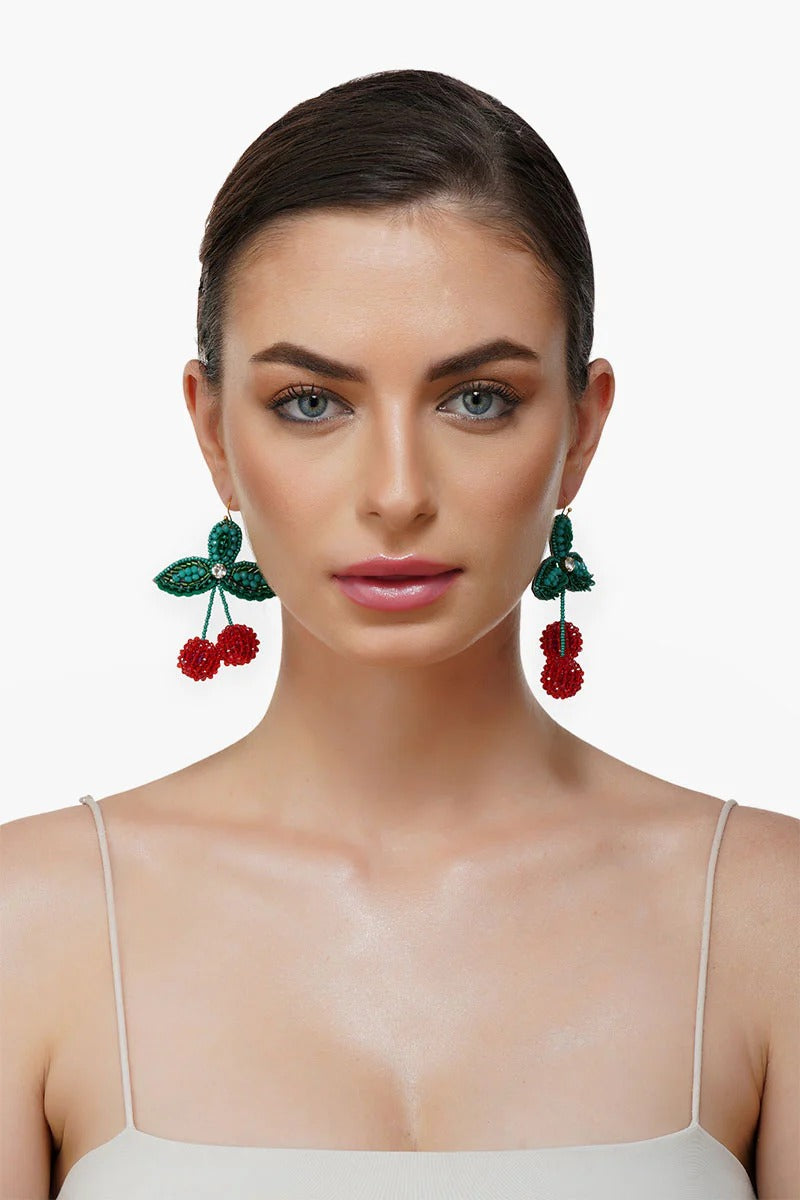 Cherry Season Handbeaded Earrings