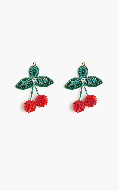 Cherry Season Handbeaded Earrings