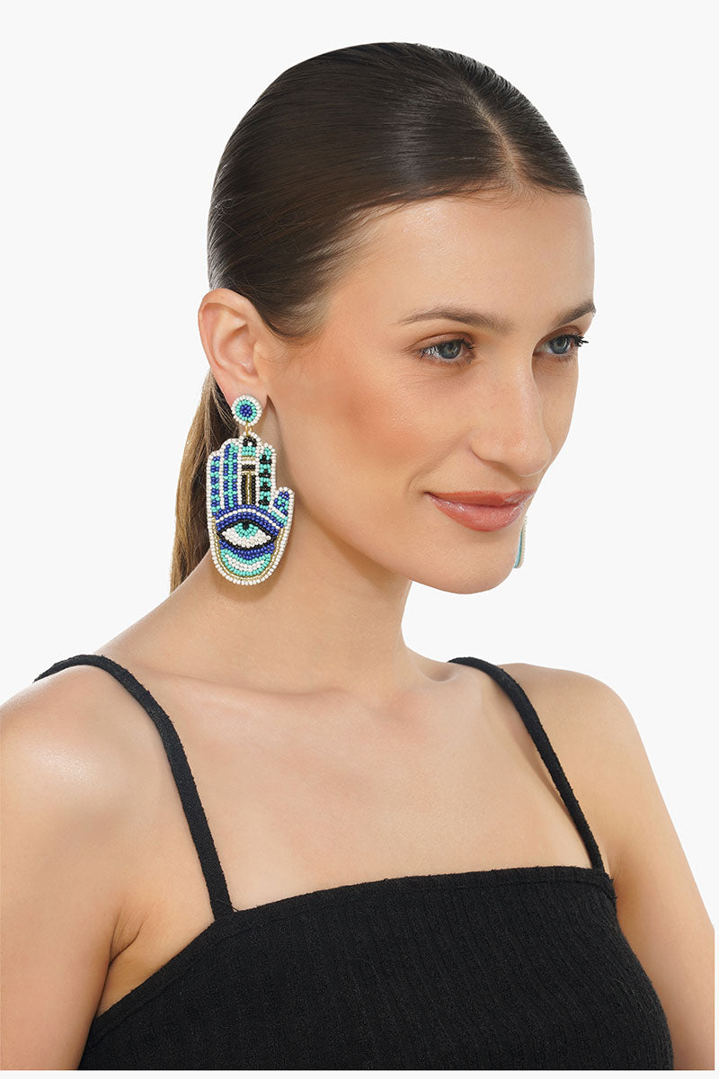 Hamsa Evil Eye Beaded Earrings