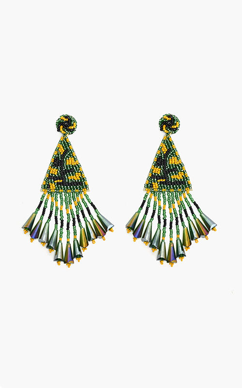 Emerald Beaded Drop Earrings