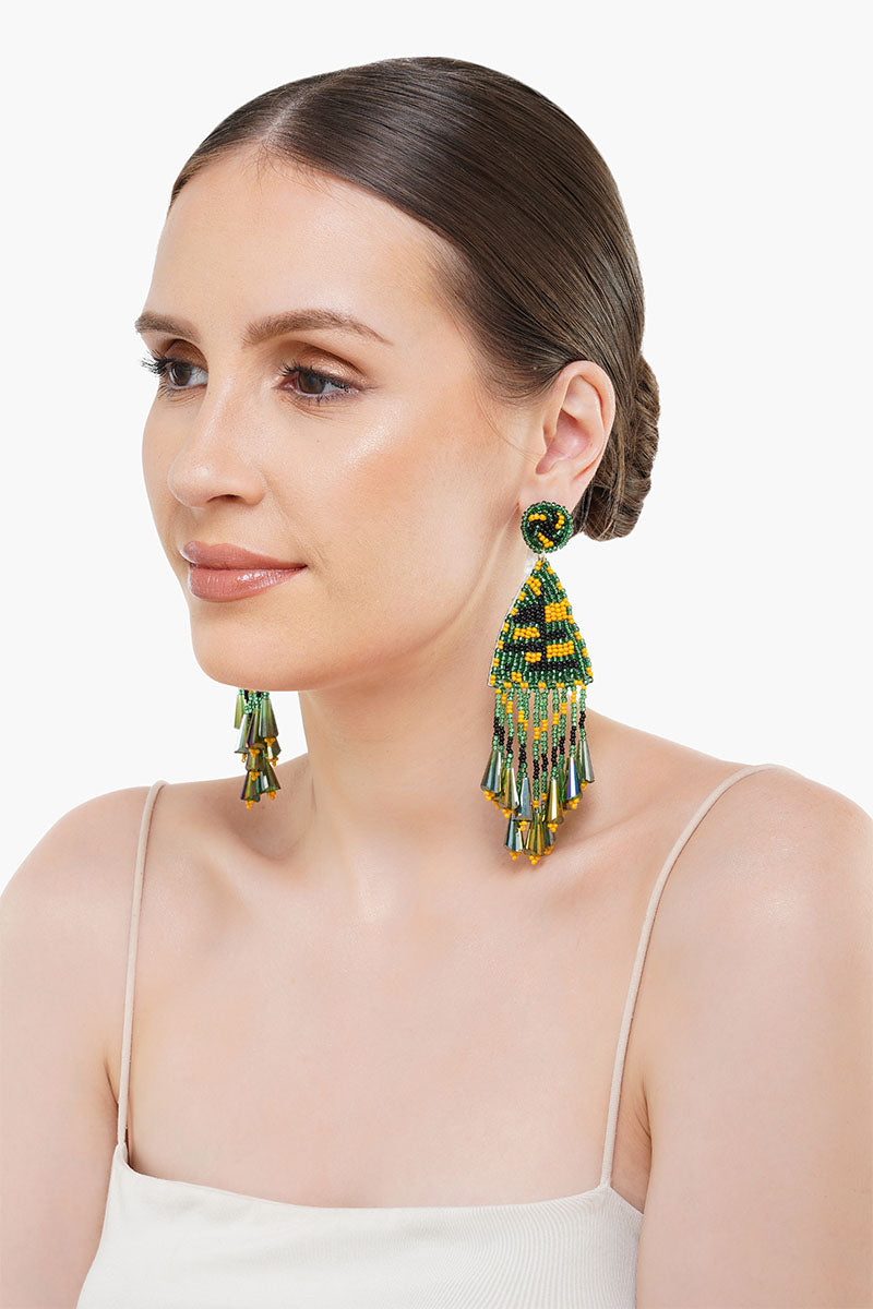 Emerald Beaded Drop Earrings