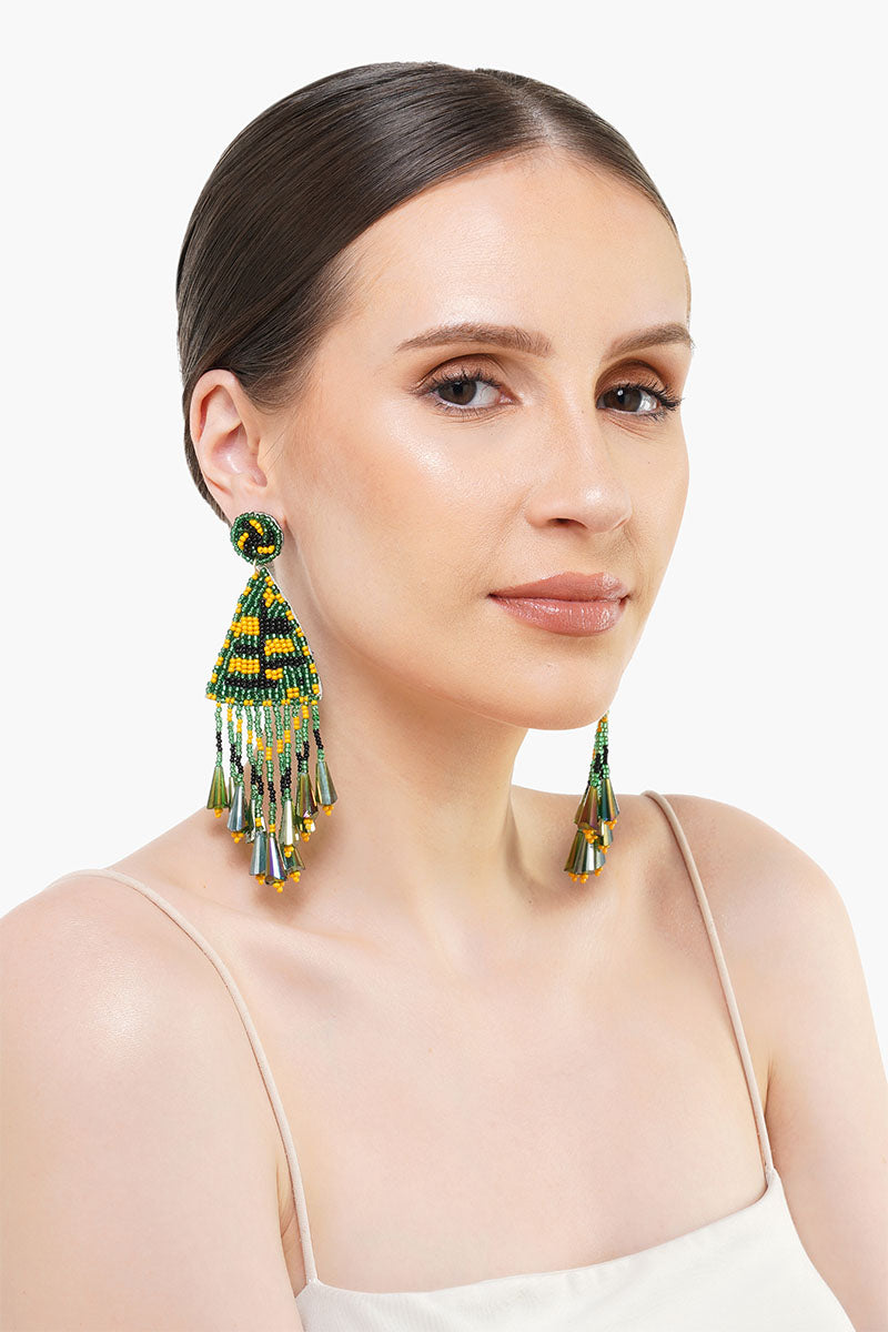 Emerald Beaded Drop Earrings