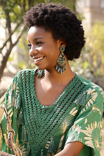 Emerald Beaded Drop Earrings