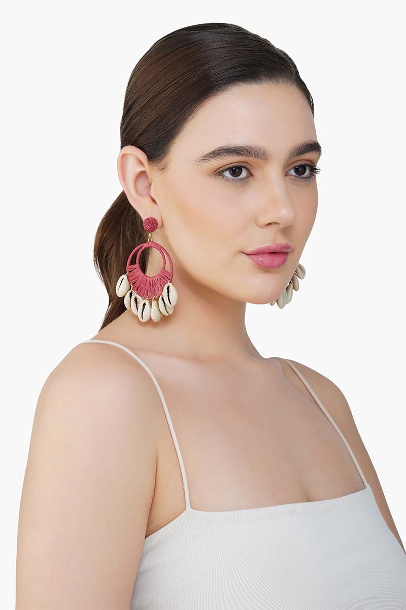 Coral Seashell Hoop Earrings