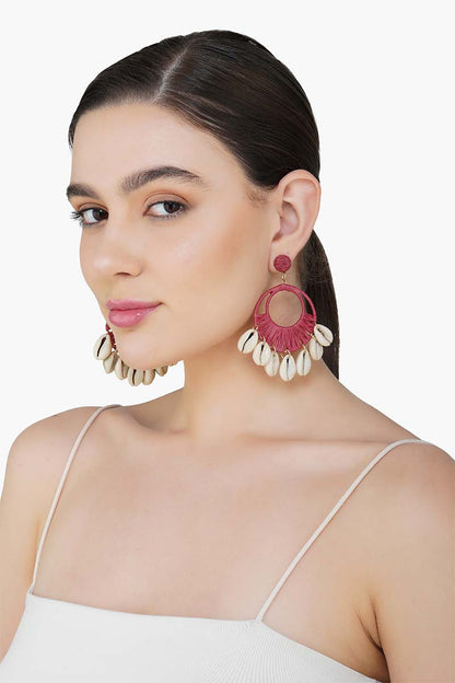 Coral Seashell Hoop Earrings