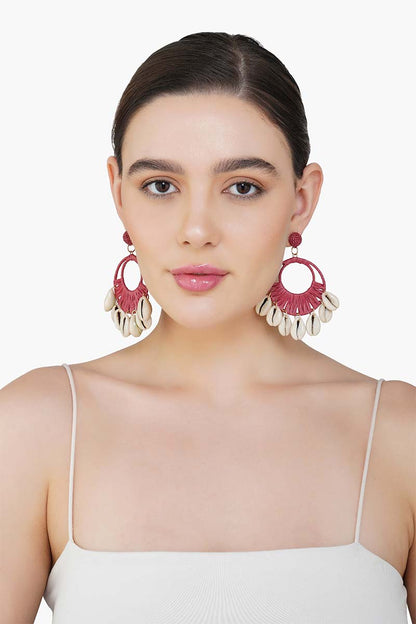 Coral Seashell Hoop Earrings