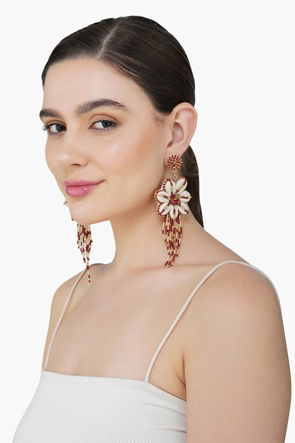 Floral Seashell Beaded Tassel Earrings