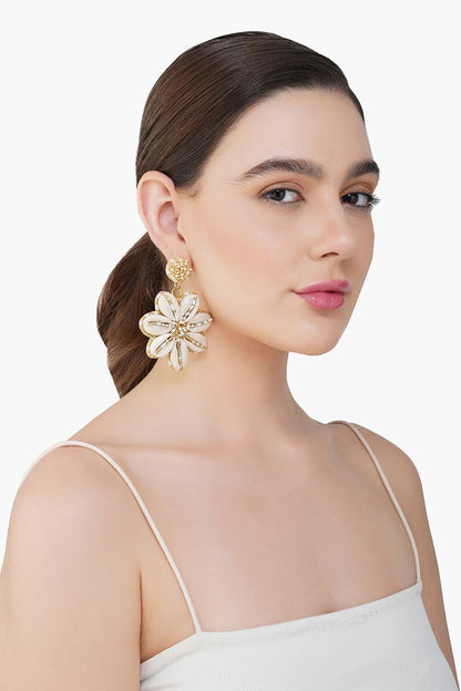 Elegant Gold and Pearl Flower Earrings