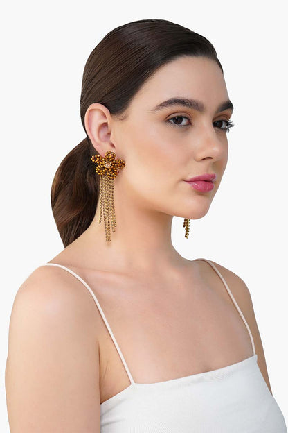 Golden Floral Tassel Earrings