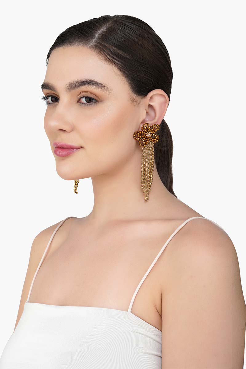 Golden Floral Tassel Earrings