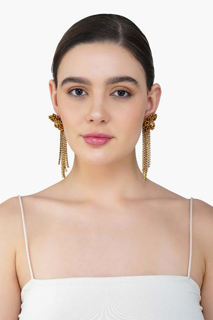 Golden Floral Tassel Earrings