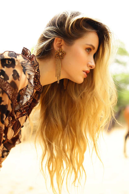 Golden Floral Tassel Earrings