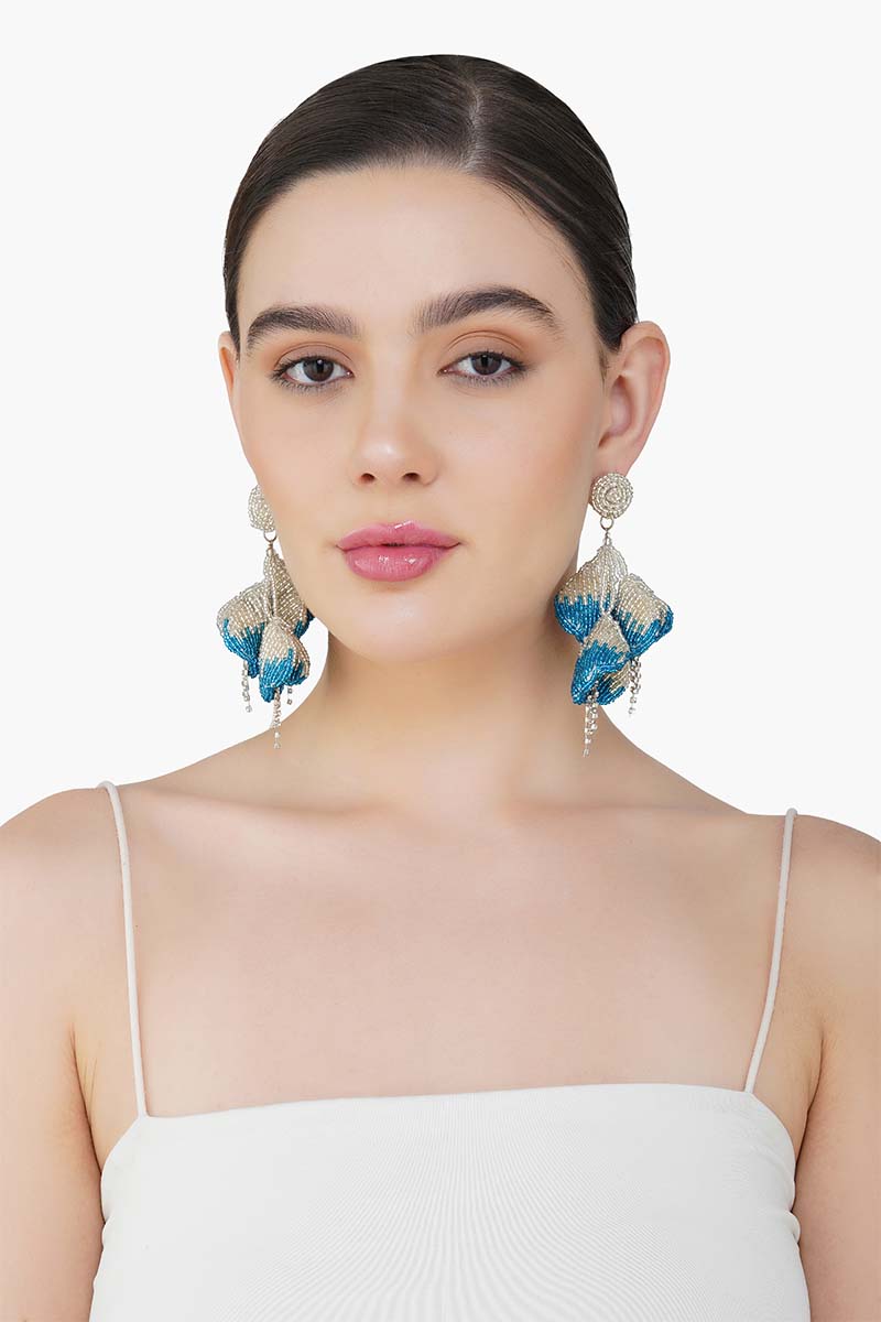 Blue and Silver Petal Drop Earrings