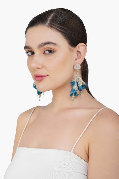 Blue and Silver Petal Drop Earrings