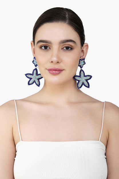 Blue Starfish Beaded Drop Earrings