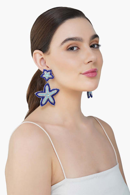 Blue Starfish Beaded Drop Earrings