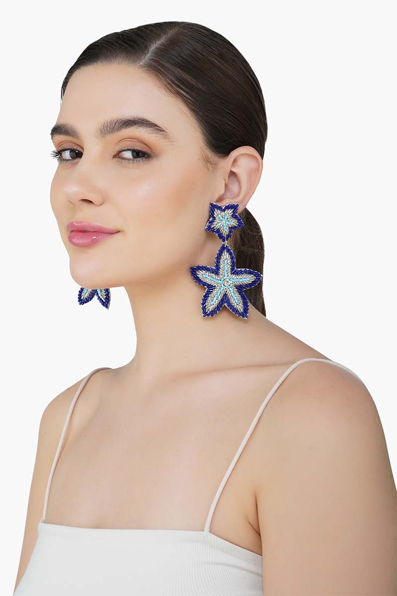 Blue Starfish Beaded Drop Earrings