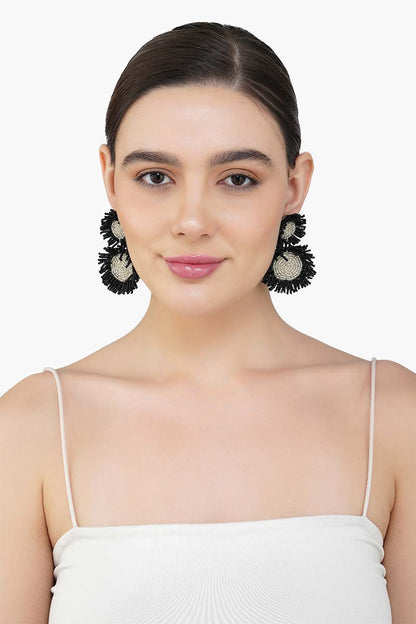 Black and Silver Beaded Statement Earrings