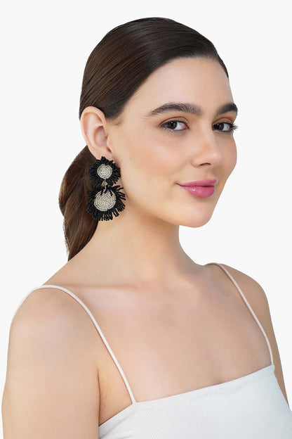 Black and Silver Beaded Statement Earrings