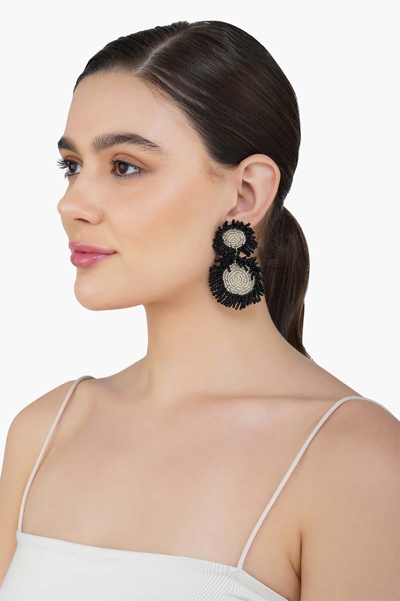 Black and Silver Beaded Statement Earrings