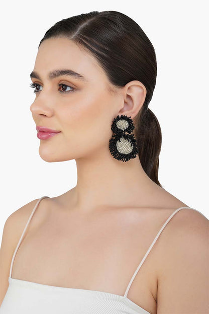 Black and Silver Beaded Statement Earrings