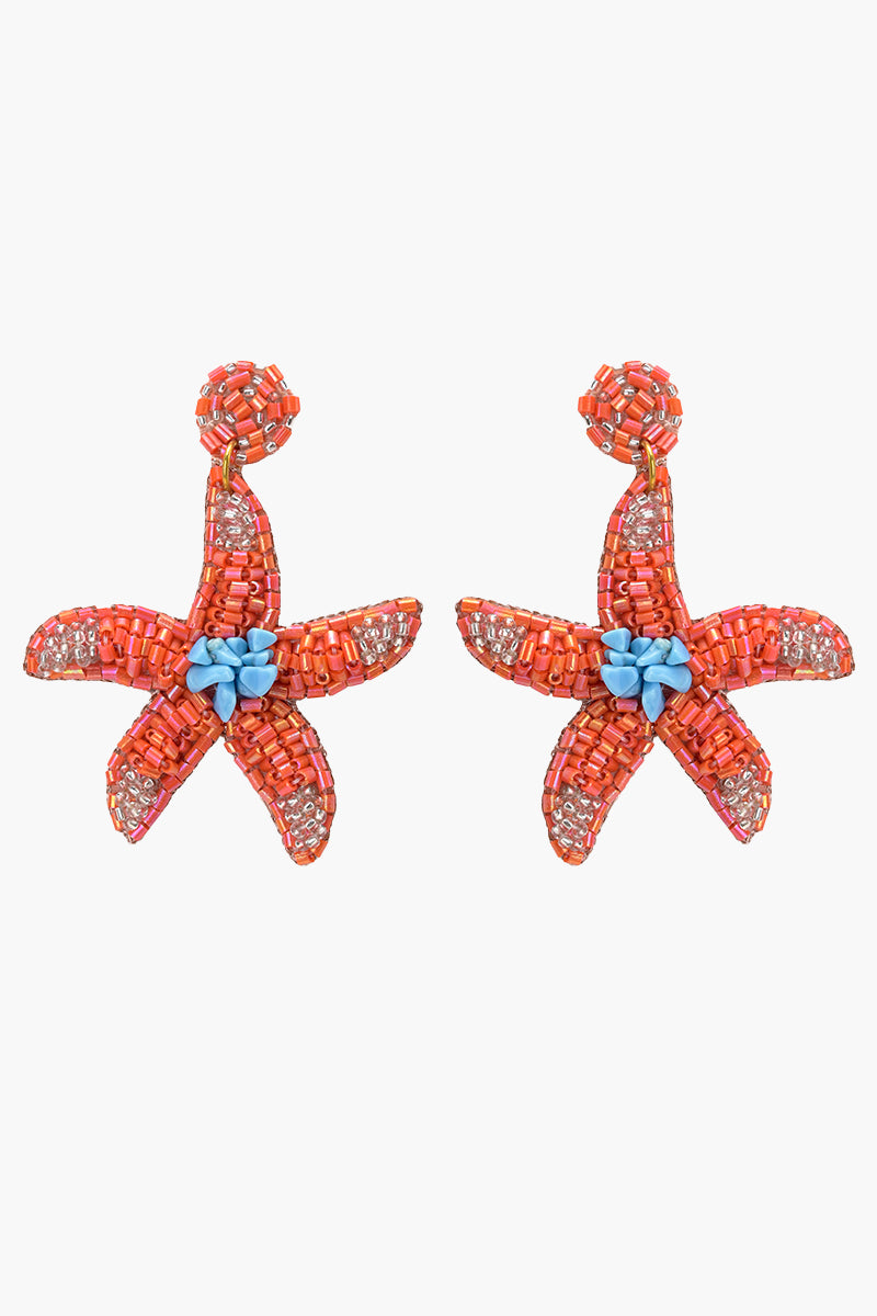Mandarin Starfish Beaded Earrings