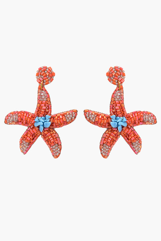 Mandarin Starfish Beaded Earrings