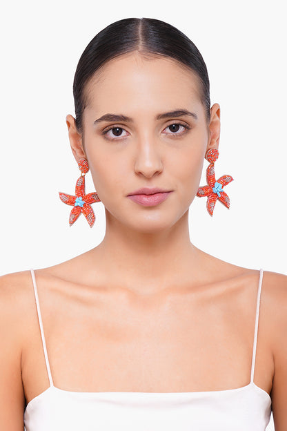 Mandarin Starfish Beaded Earrings