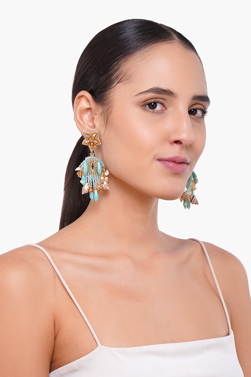 Aqua Beaded Shell Earrings