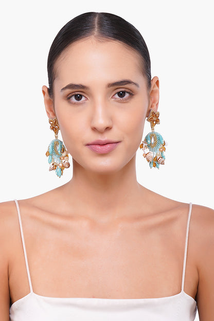 Aqua Beaded Shell Earrings