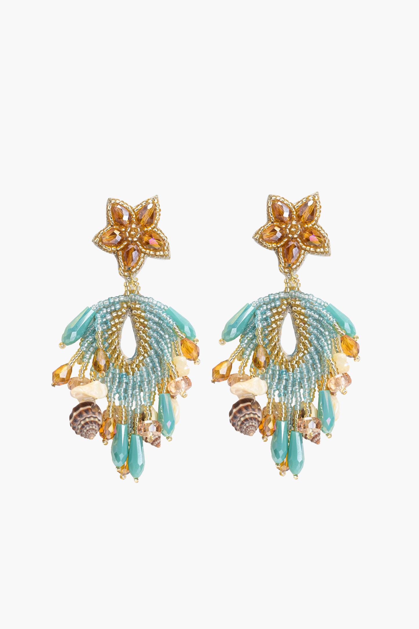 Aqua Beaded Shell Earrings