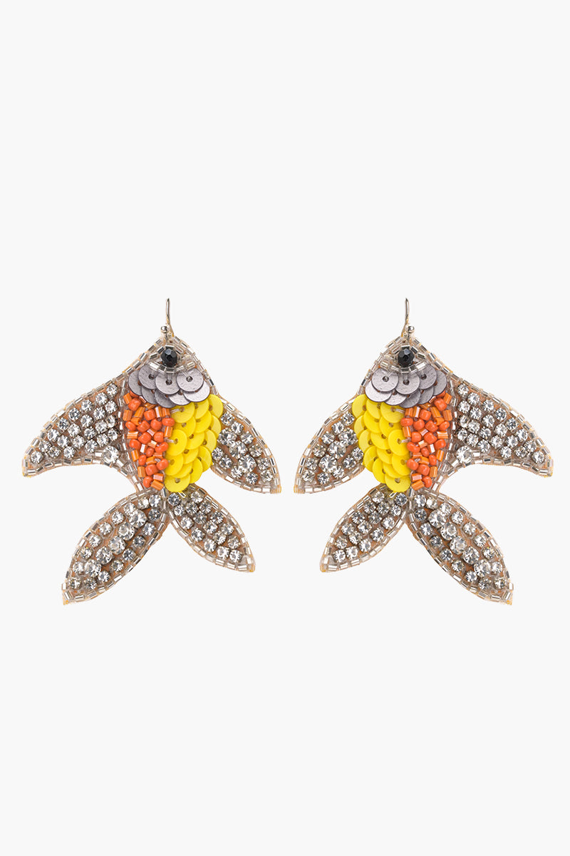 Silver Beaded Fish Earrings