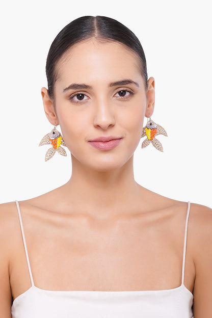 Silver Beaded Fish Earrings