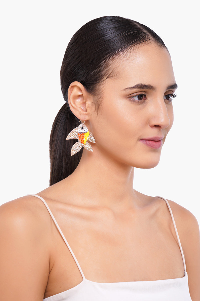 Silver Beaded Fish Earrings