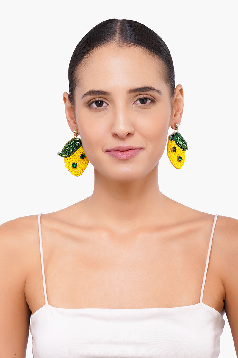 Hearty Lemon Beaded Earrings